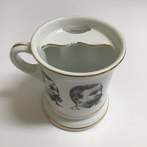 Mustached Men Shaving Mug Knobler Japan Mid Century Barber Razor Brush Vintage - Picture 13 of 13